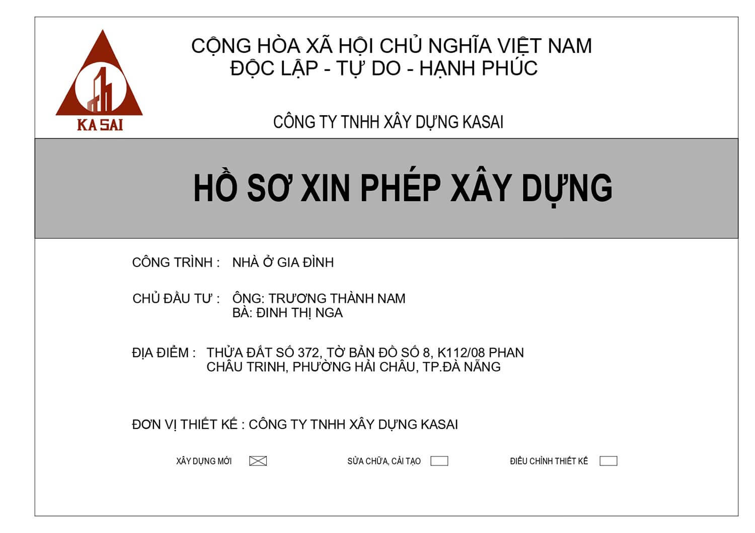 Mẫu bản vẽ xin phép xây dựng nhà ở