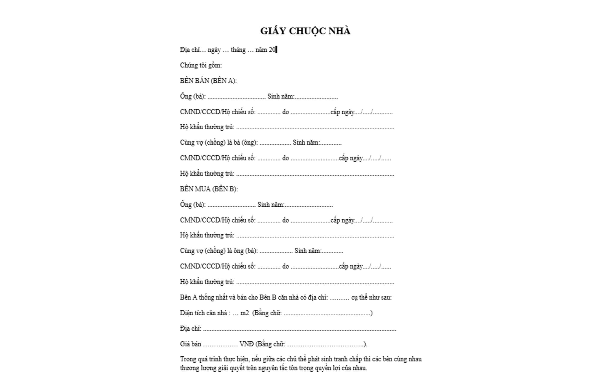 Mẫu giấy chuộc nhà