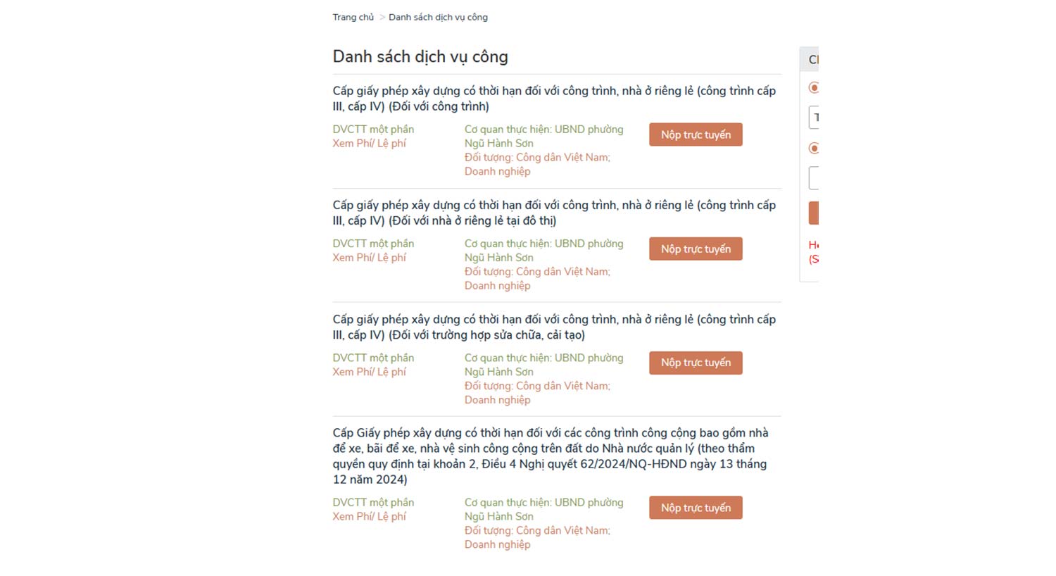 Nộp hồ sơ xây dựng online Đà Nẵng