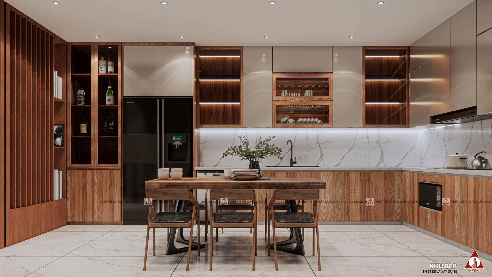 Phòng bếp 5x15m nhà 2 tầng 3 phòng ngủ 5x15