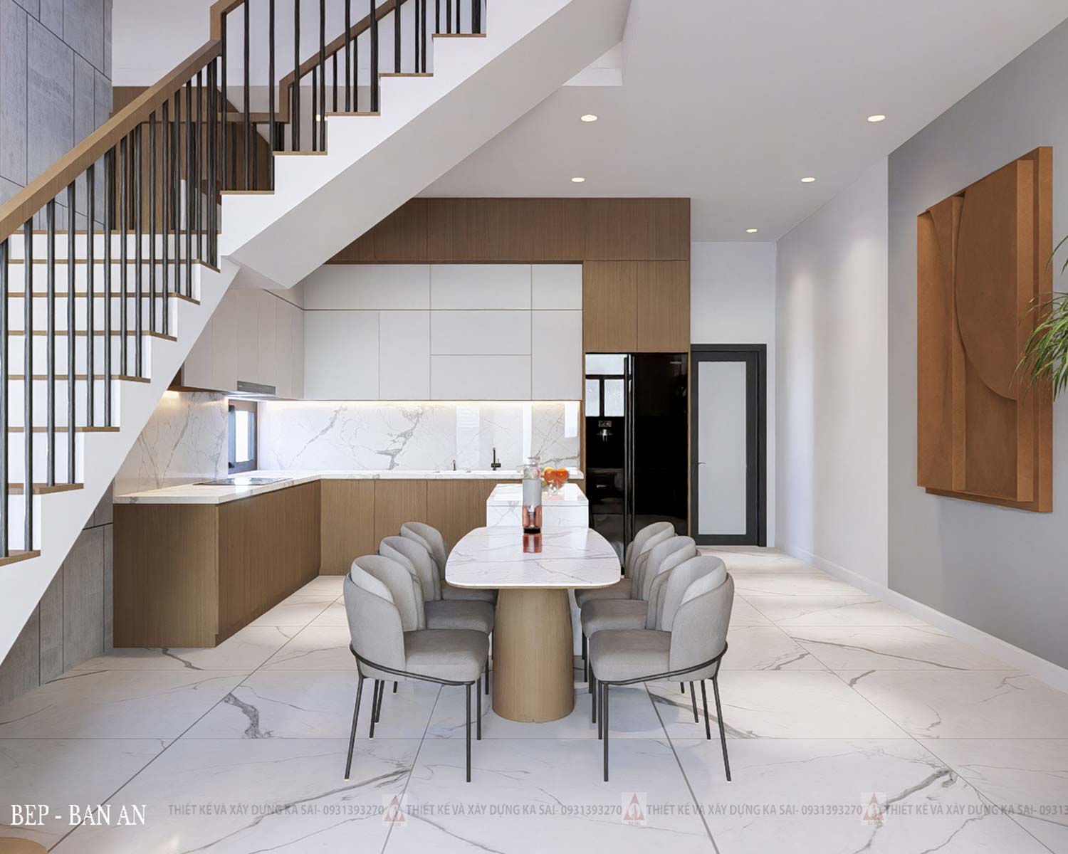 Phòng bếp mẫu nhà ống 4 tầng đẹp hiện đại 5x20m