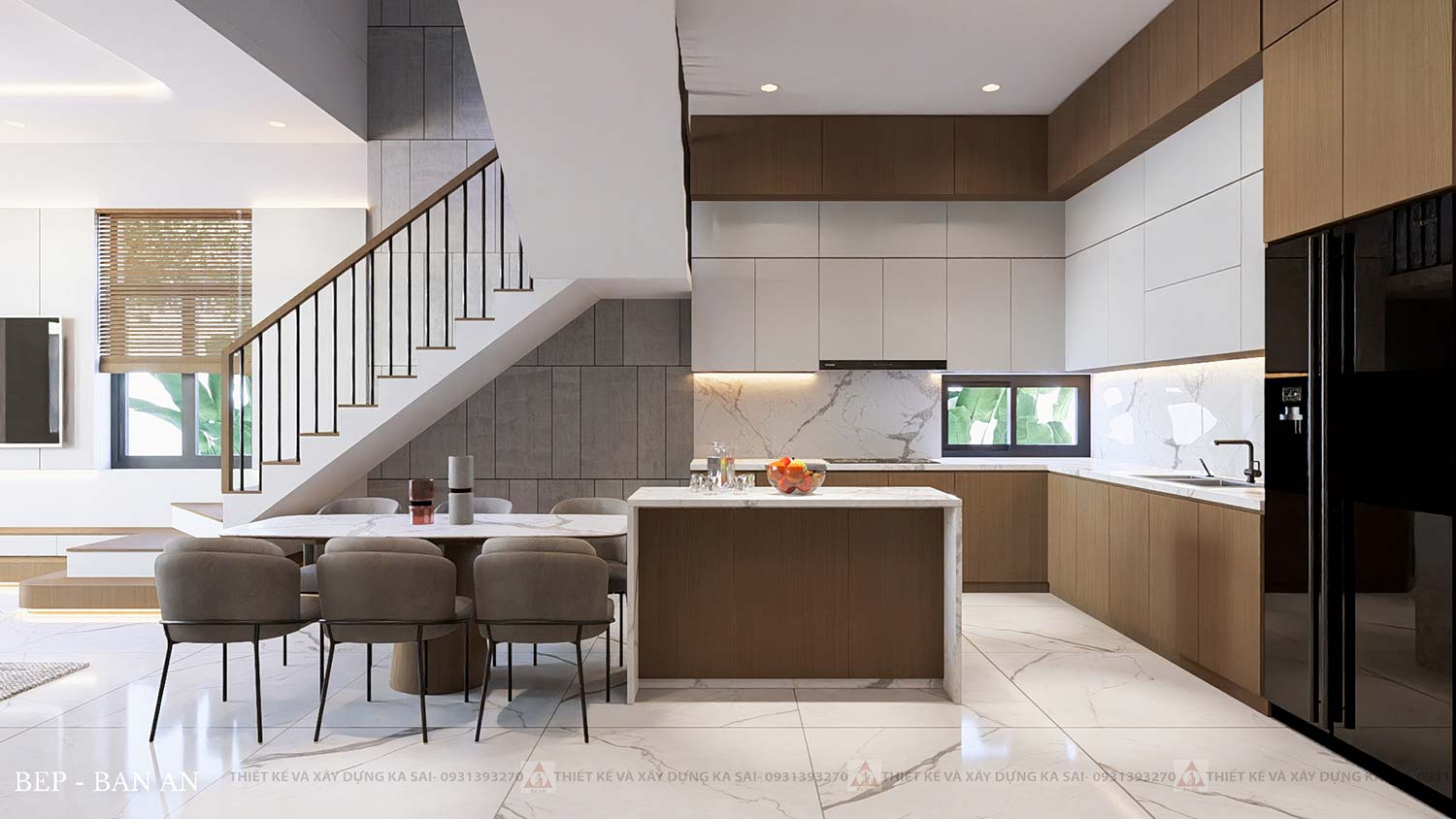 Phòng bếp mẫu nhà ống 4 tầng đẹp hiện đại 5x20m