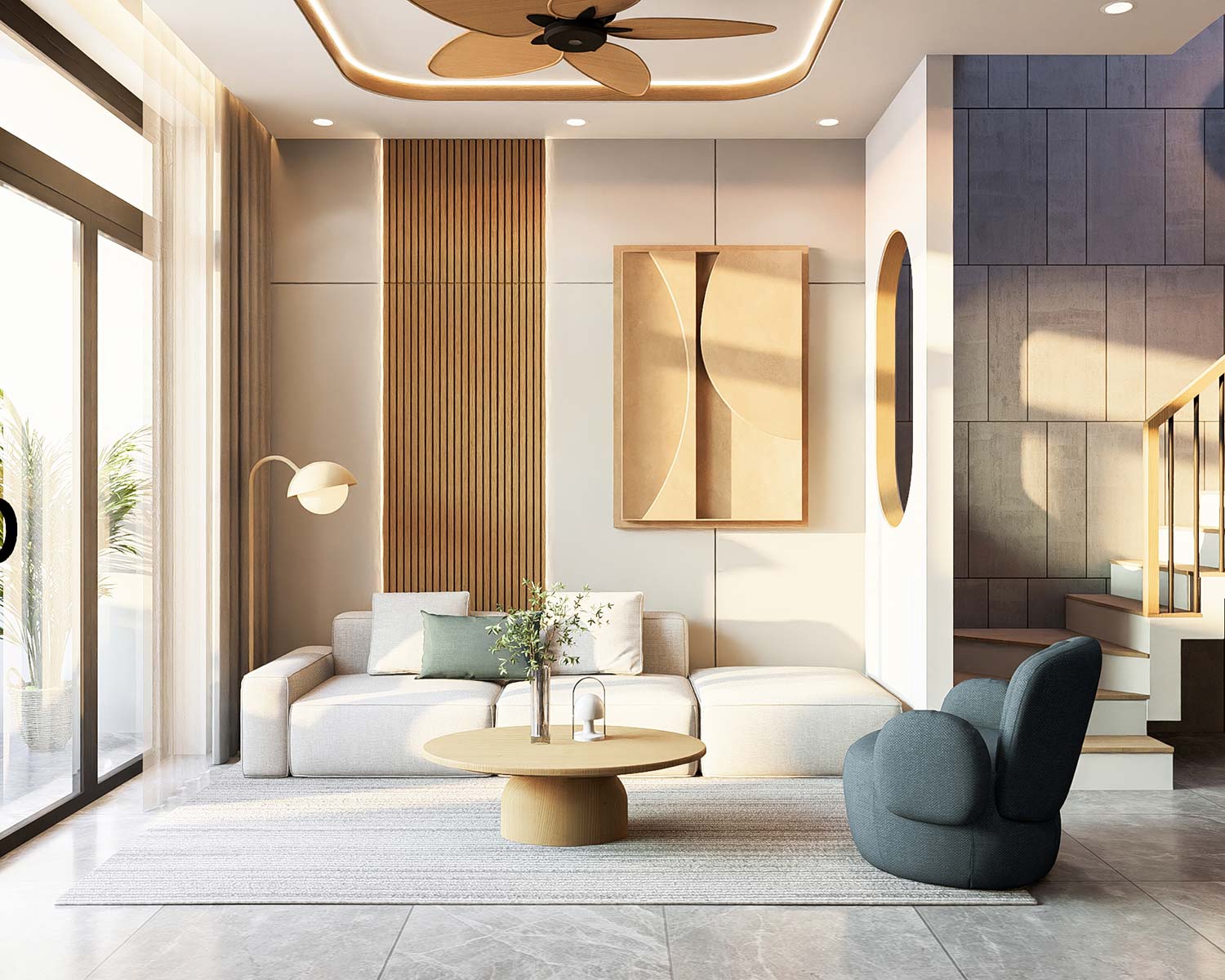 Phòng khách thiết kế nhà 5x18m 2 tầng