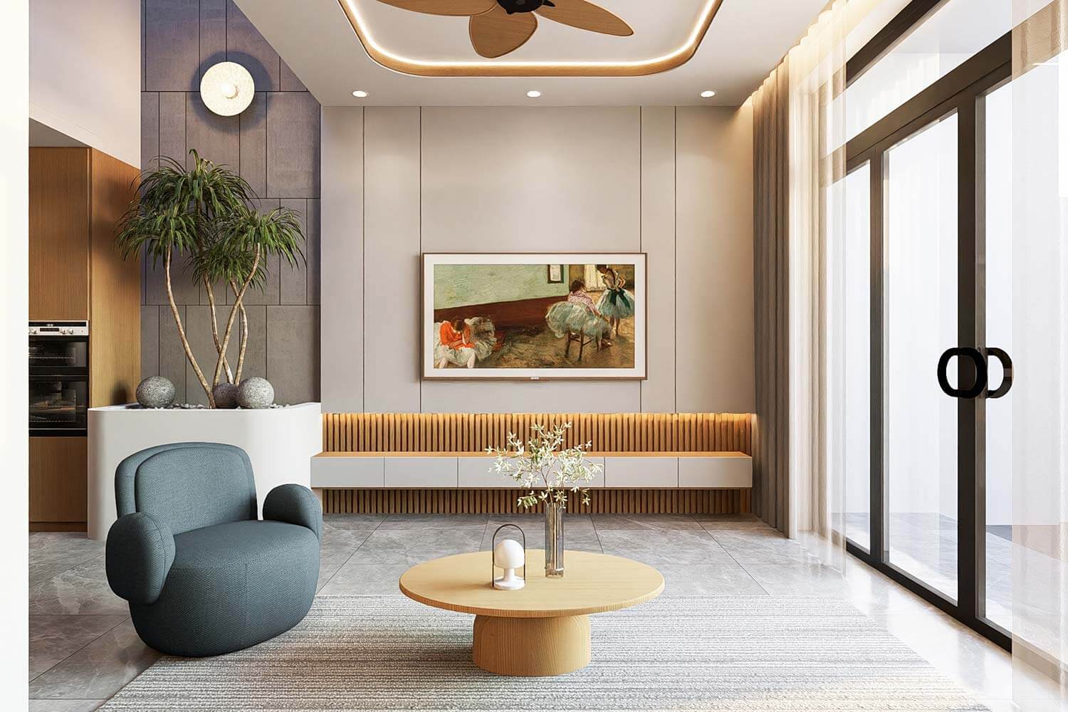 Phòng khách thiết kế nhà 5x18m 2 tầng