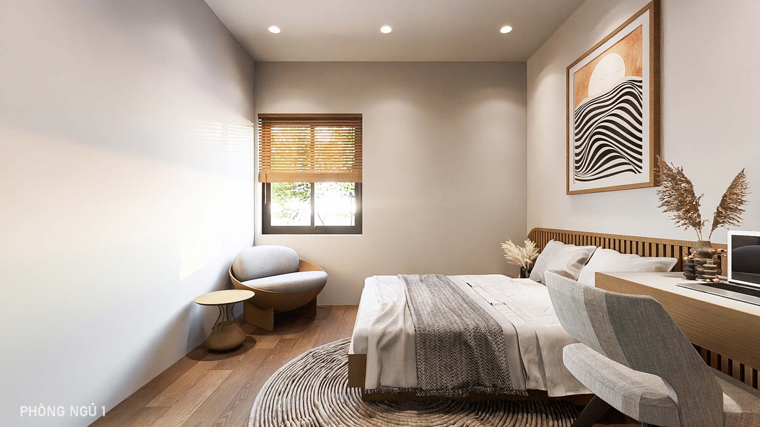 Phòng ngủ 1 thiết kế nhà 5x18m 2 tầng