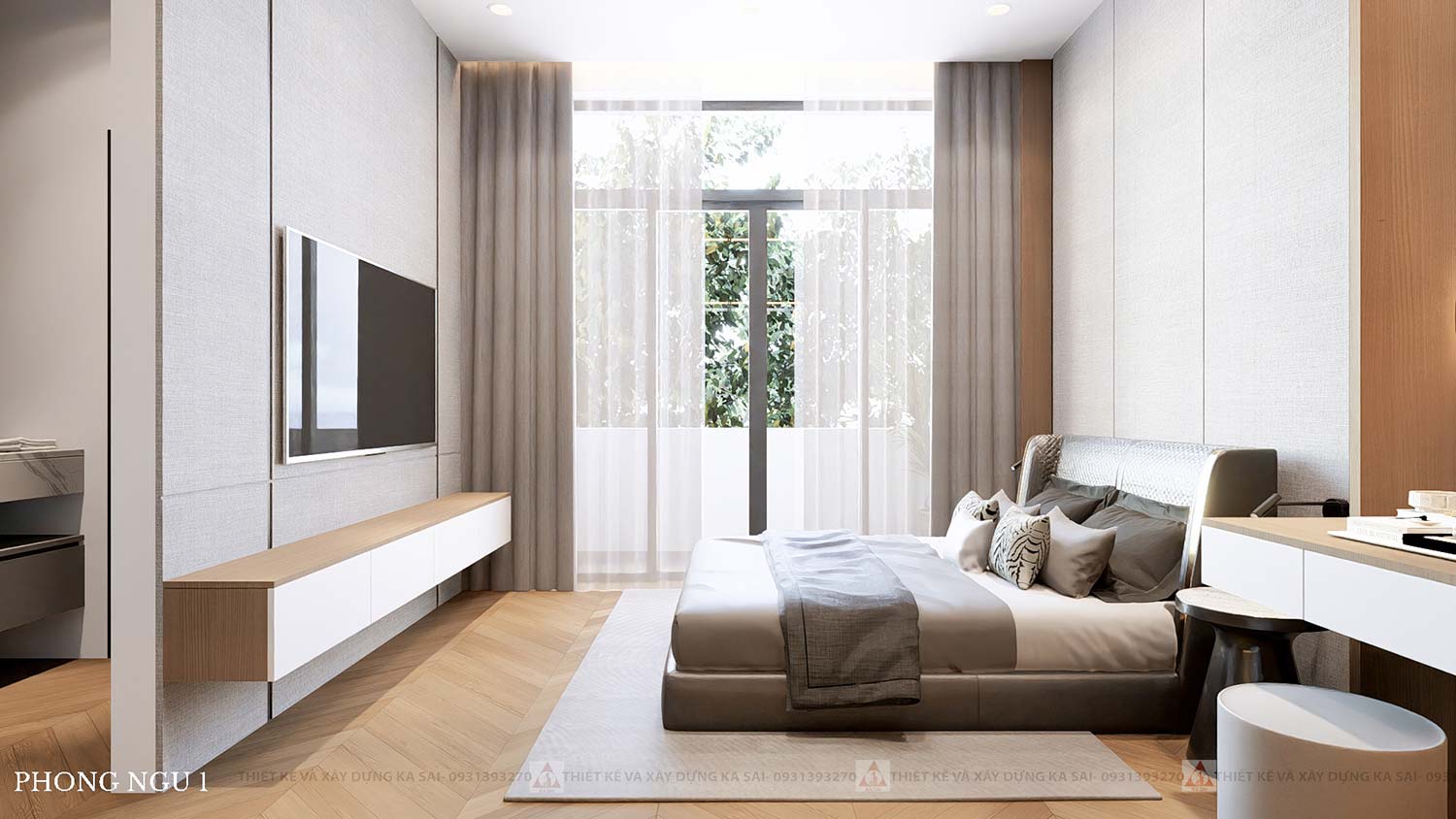 Phòng ngủ 1 mẫu nhà ống 4 tầng đẹp hiện đại 5x20m