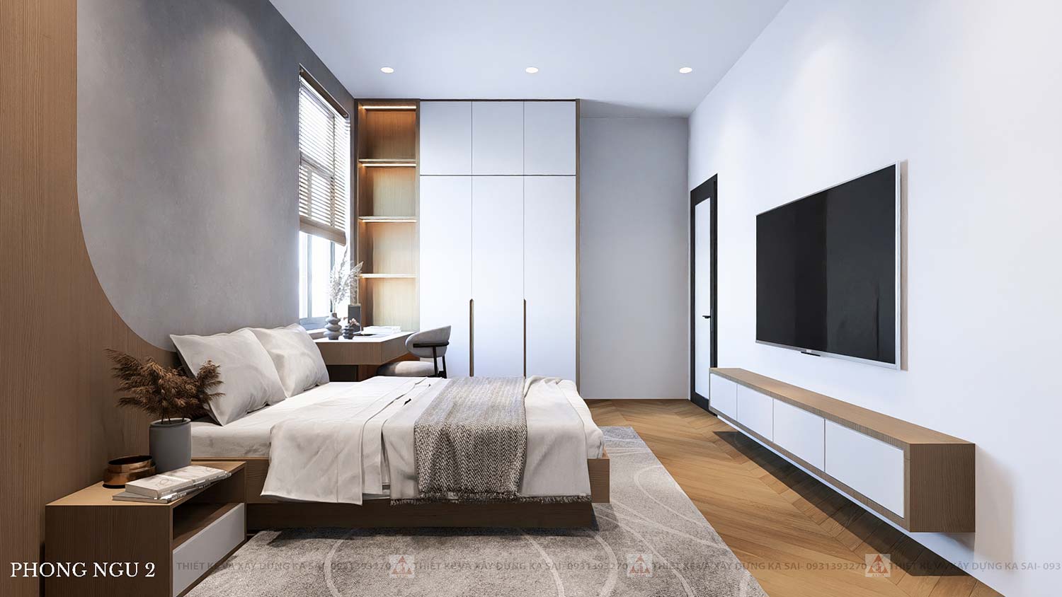 Phòng ngủ 3 mẫu nhà ống 4 tầng đẹp hiện đại 5x20m