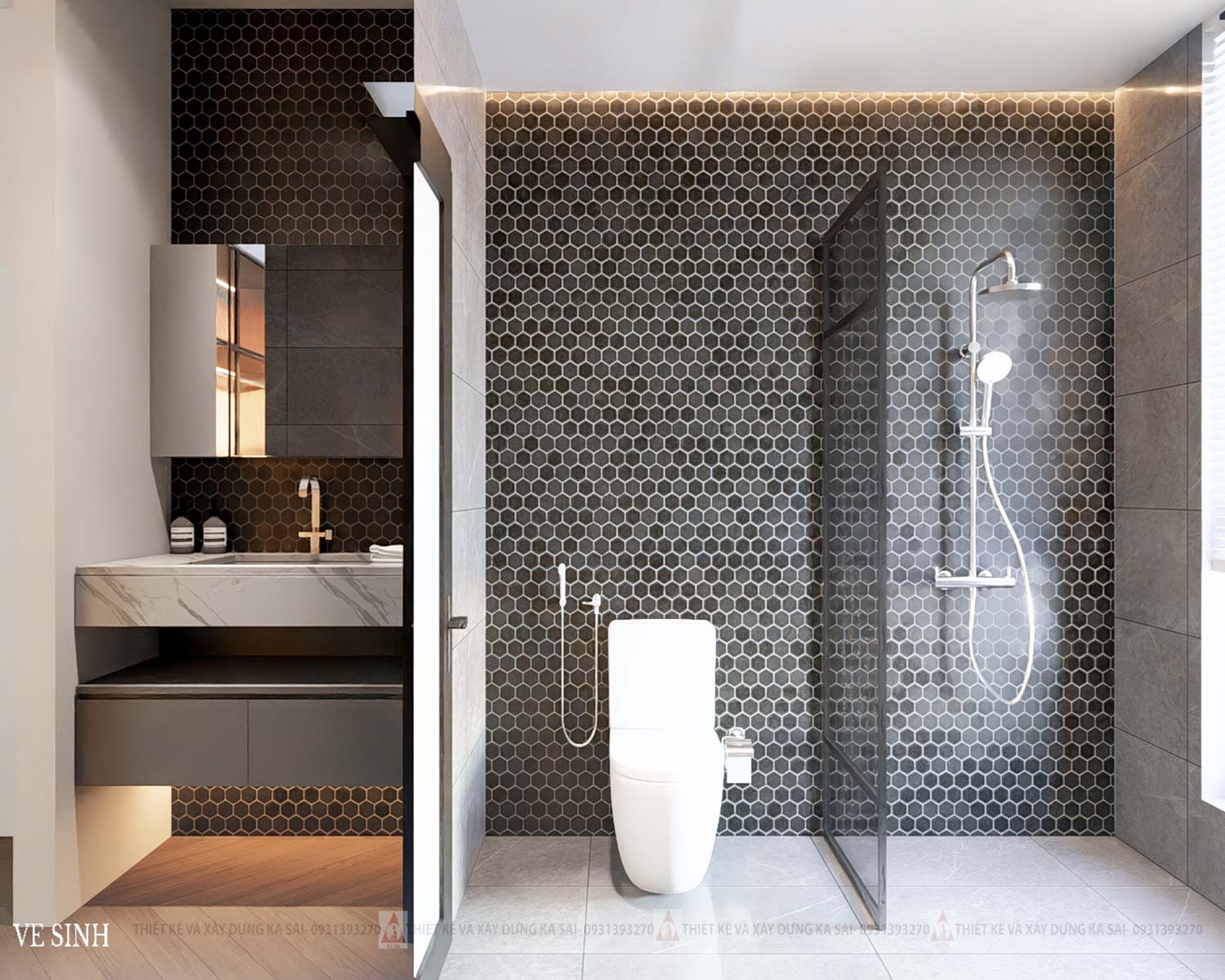 Phòng wc mẫu nhà ống 4 tầng đẹp hiện đại 5x20m