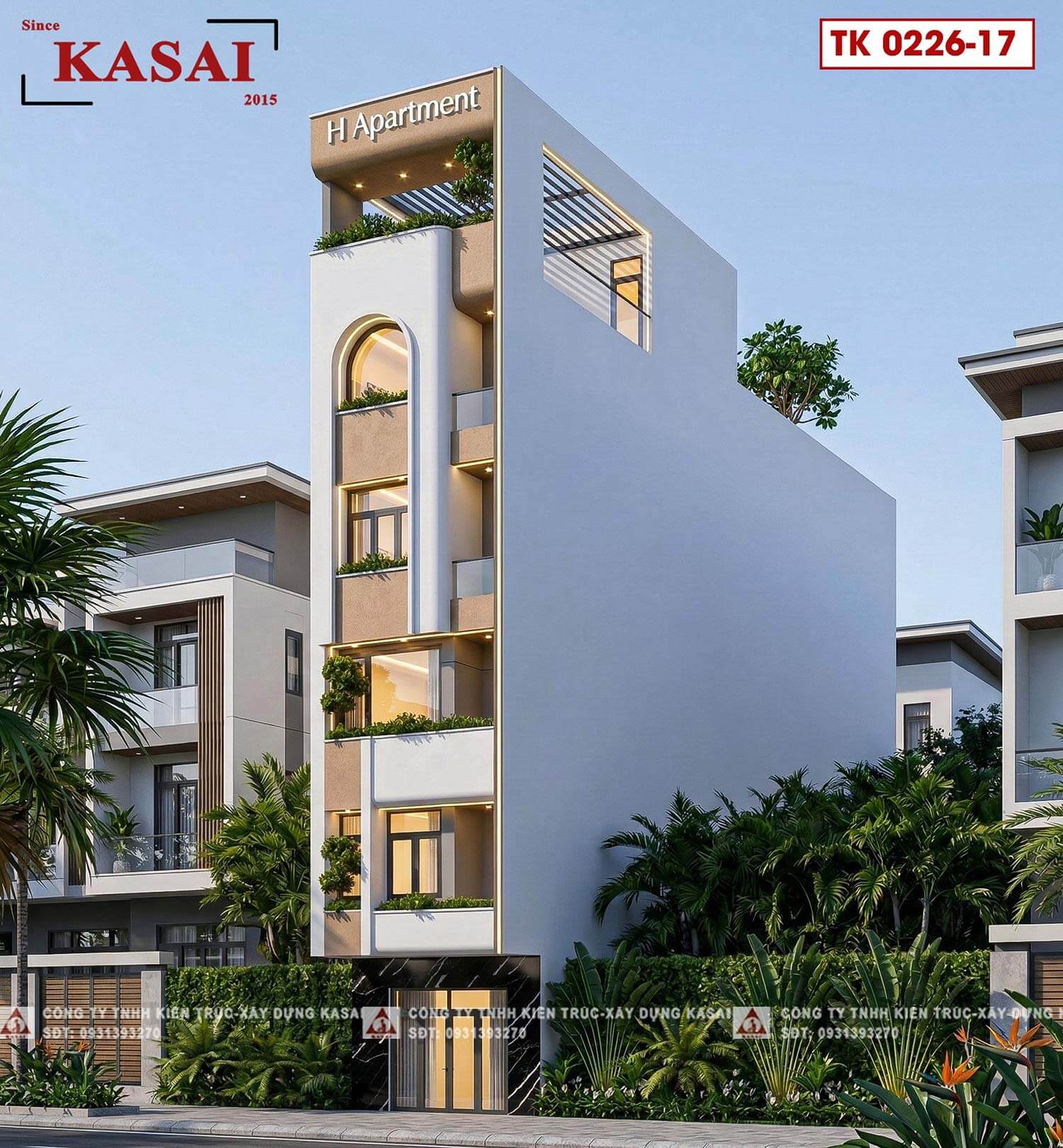 Thiết kế căn hộ cho thuê 6 tầng 5x24m