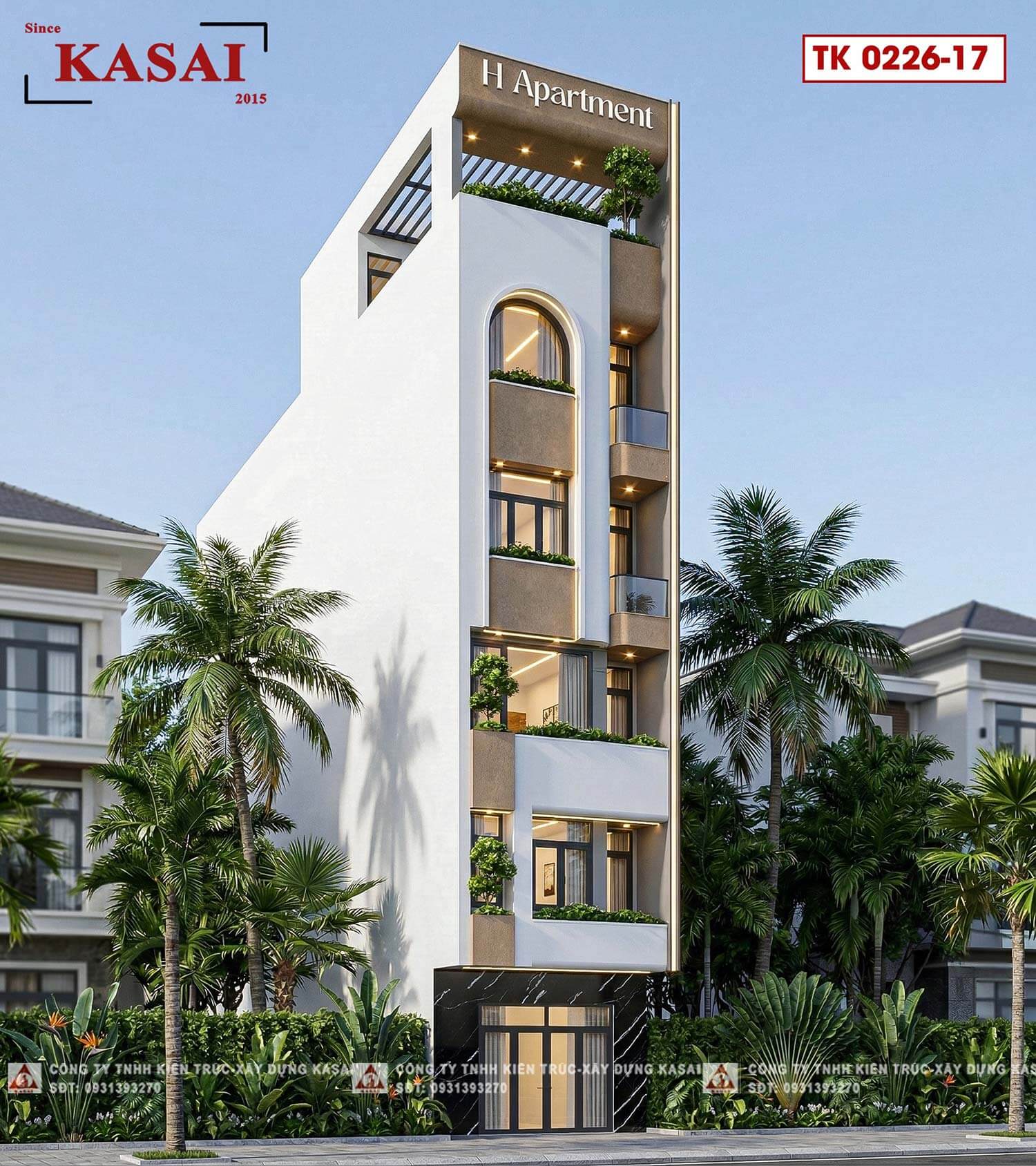 Thiết kế căn hộ cho thuê 6 tầng 5x24m