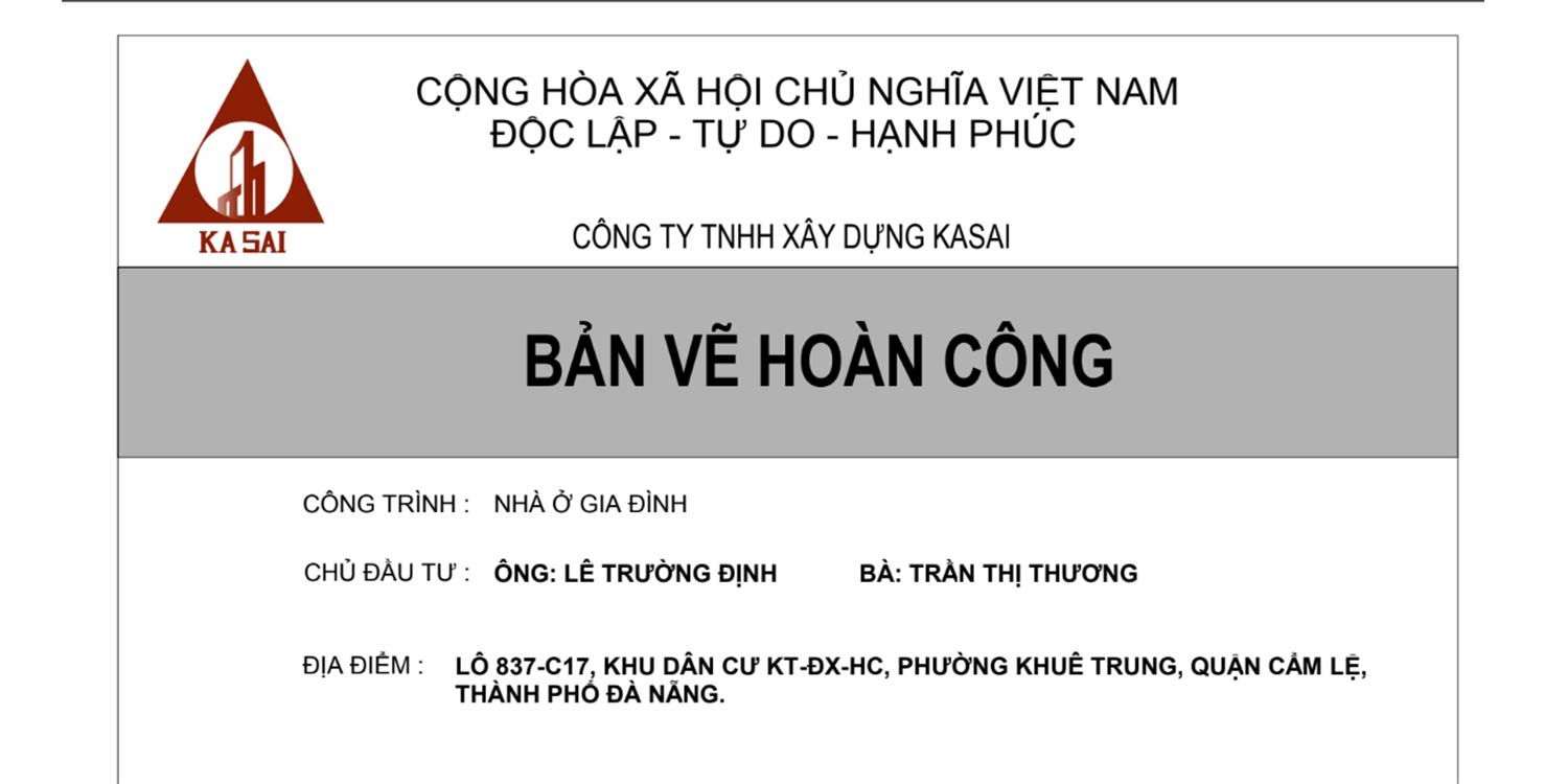 Bản vẽ hoàn công nhà ở Đà Nẵng