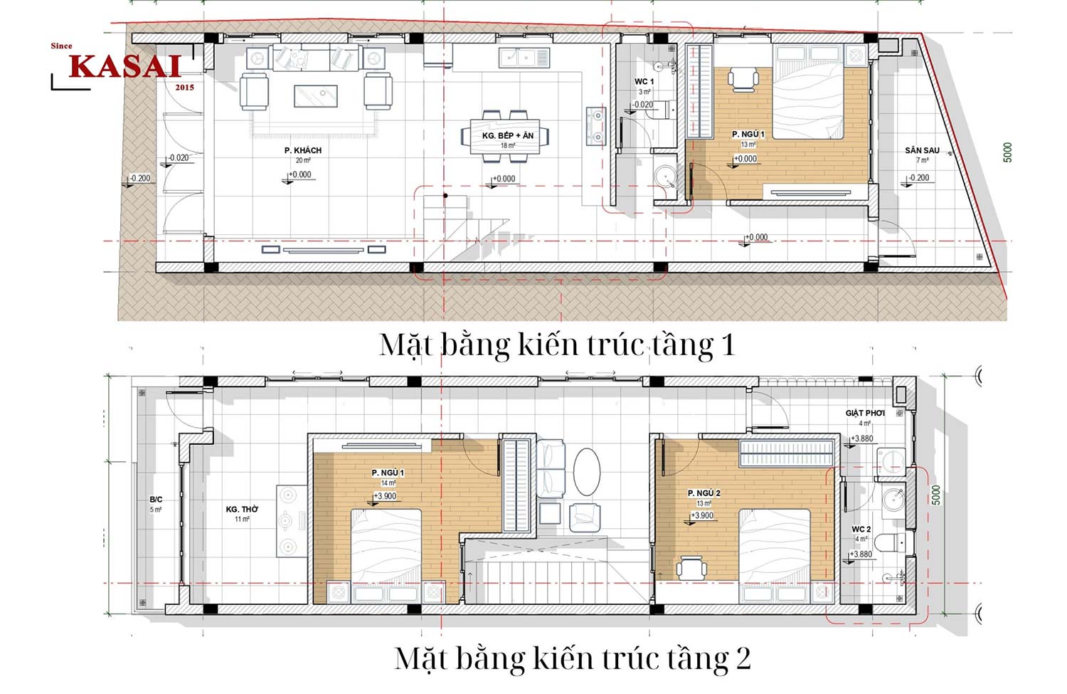 Mẫu nhà 2 tầng 5x16m