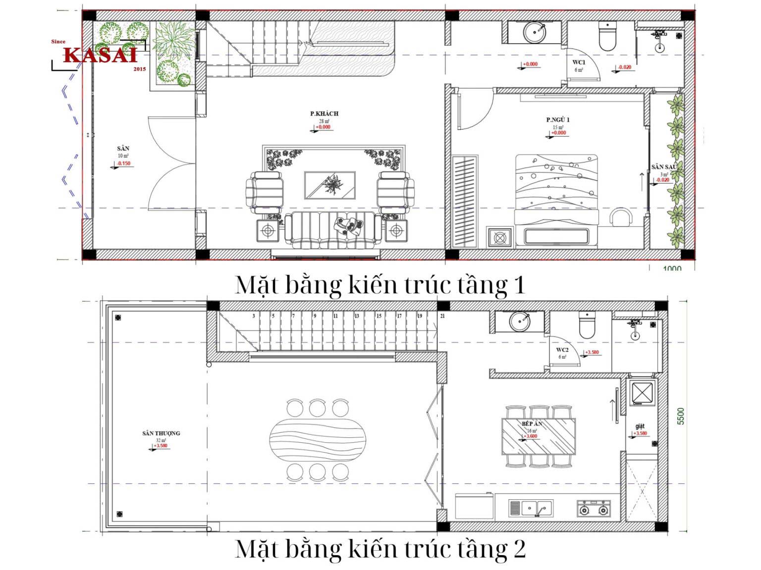 Nhà 2 tầng 5x15m