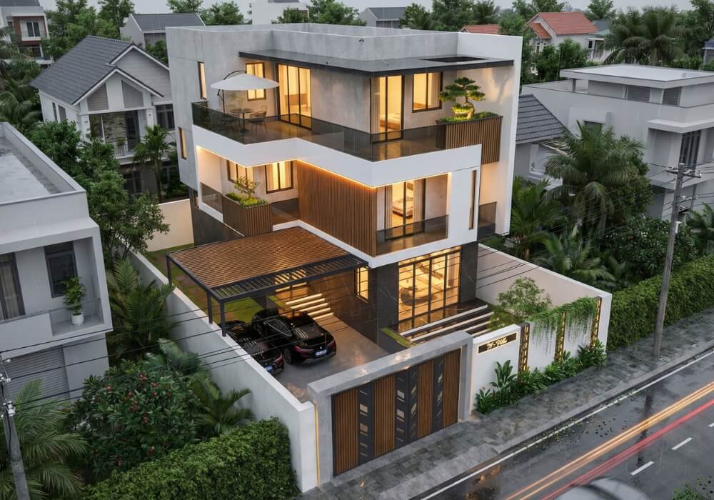 Biệt thự 15×30 3 tầng với sân vườn rộng thoáng chuẩn hiện đại