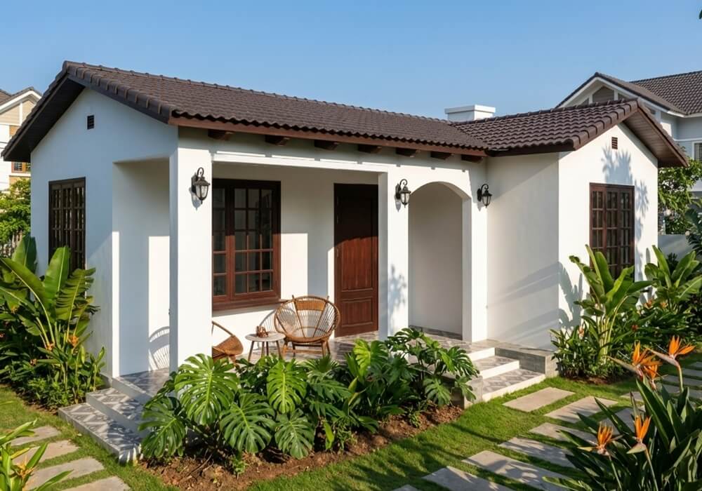Mẫu nhà cấp 4 7×15 3 phòng ngủ yên ả giữa thiên nhiên