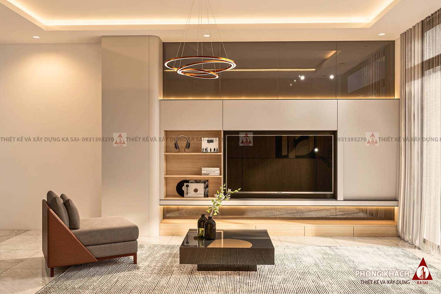 Phòng khách mẫu nhà phố 3 tầng 5x20m đẹp