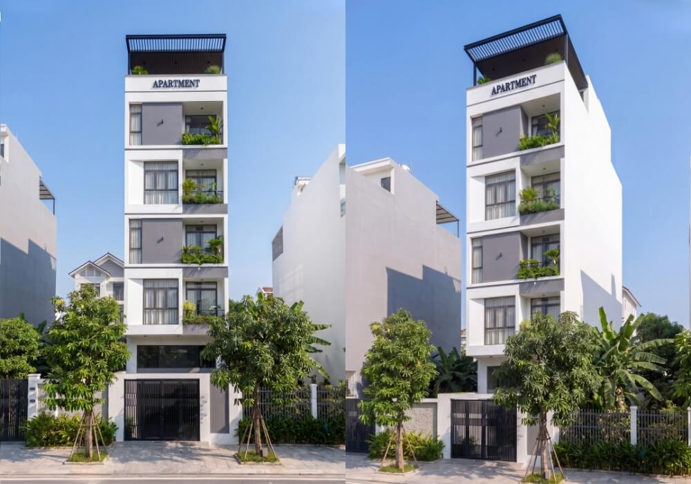 Thiết kế căn hộ 5x22m 6 tầng hiện đại và sáng xanh 5x22m