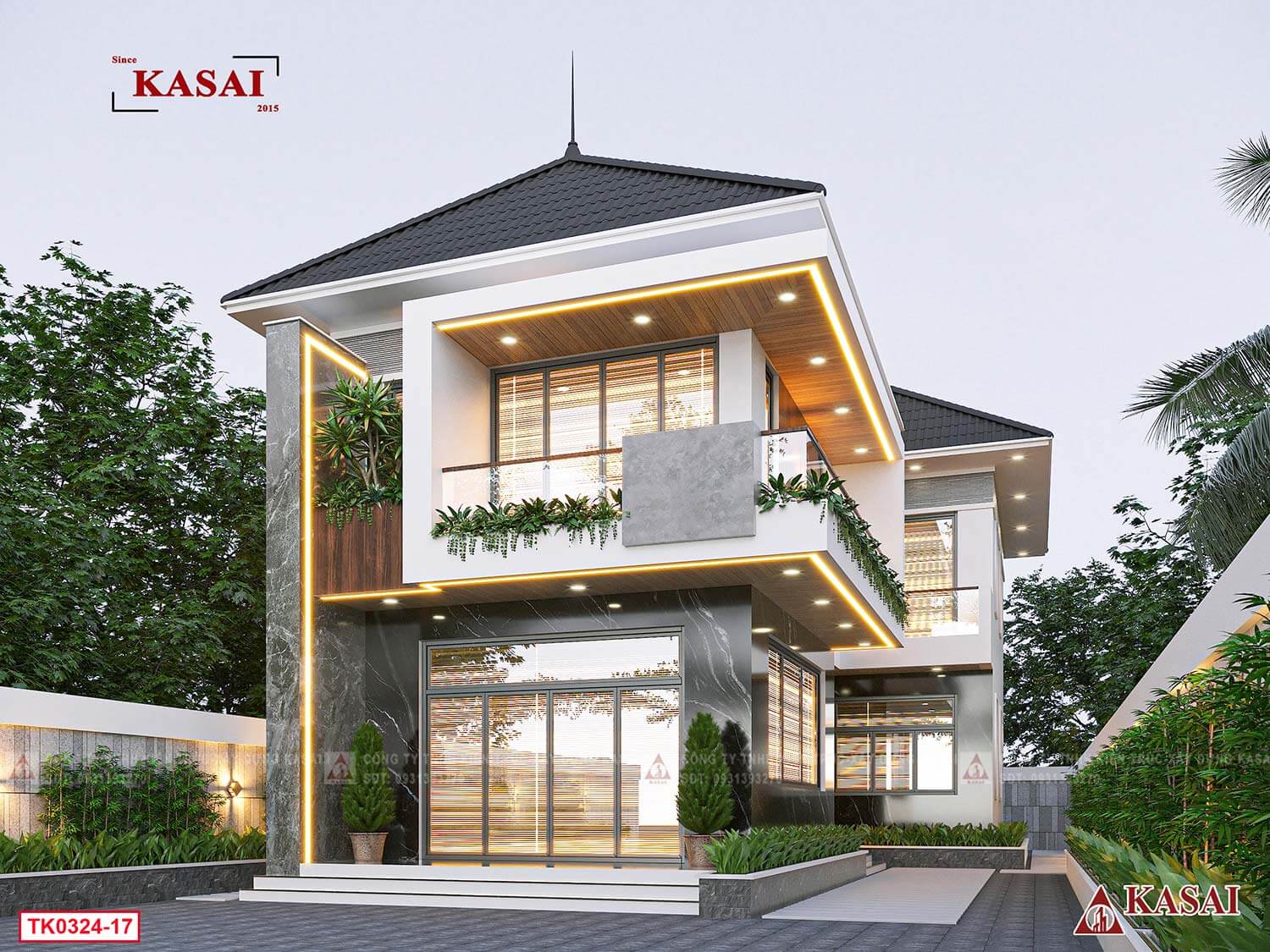 Thiết kế nhà 8x10 đẹp 2 tầng chữ L
