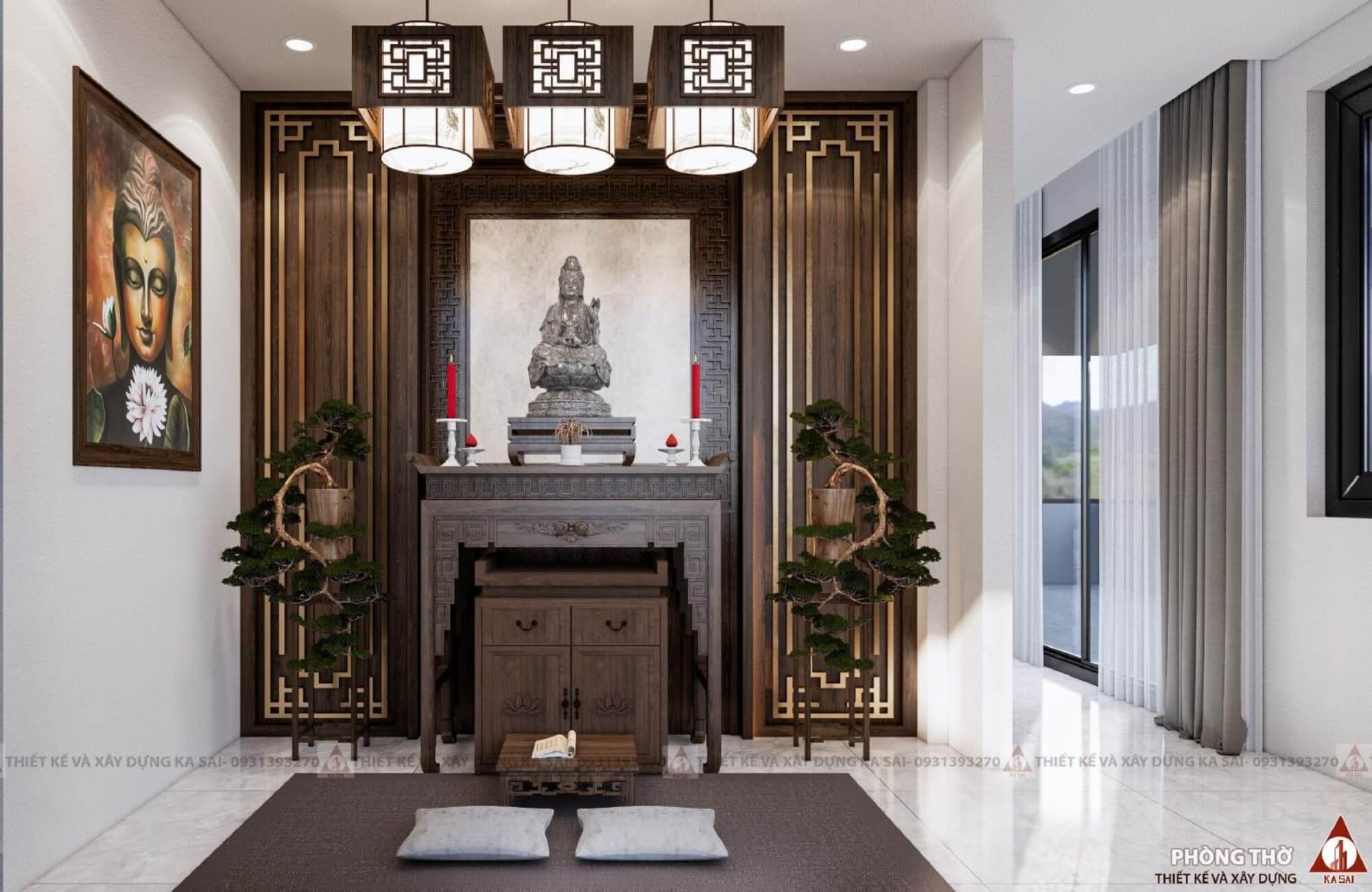 Phòng thờ thiết kế nhà mặt tiền 10m sâu 30m