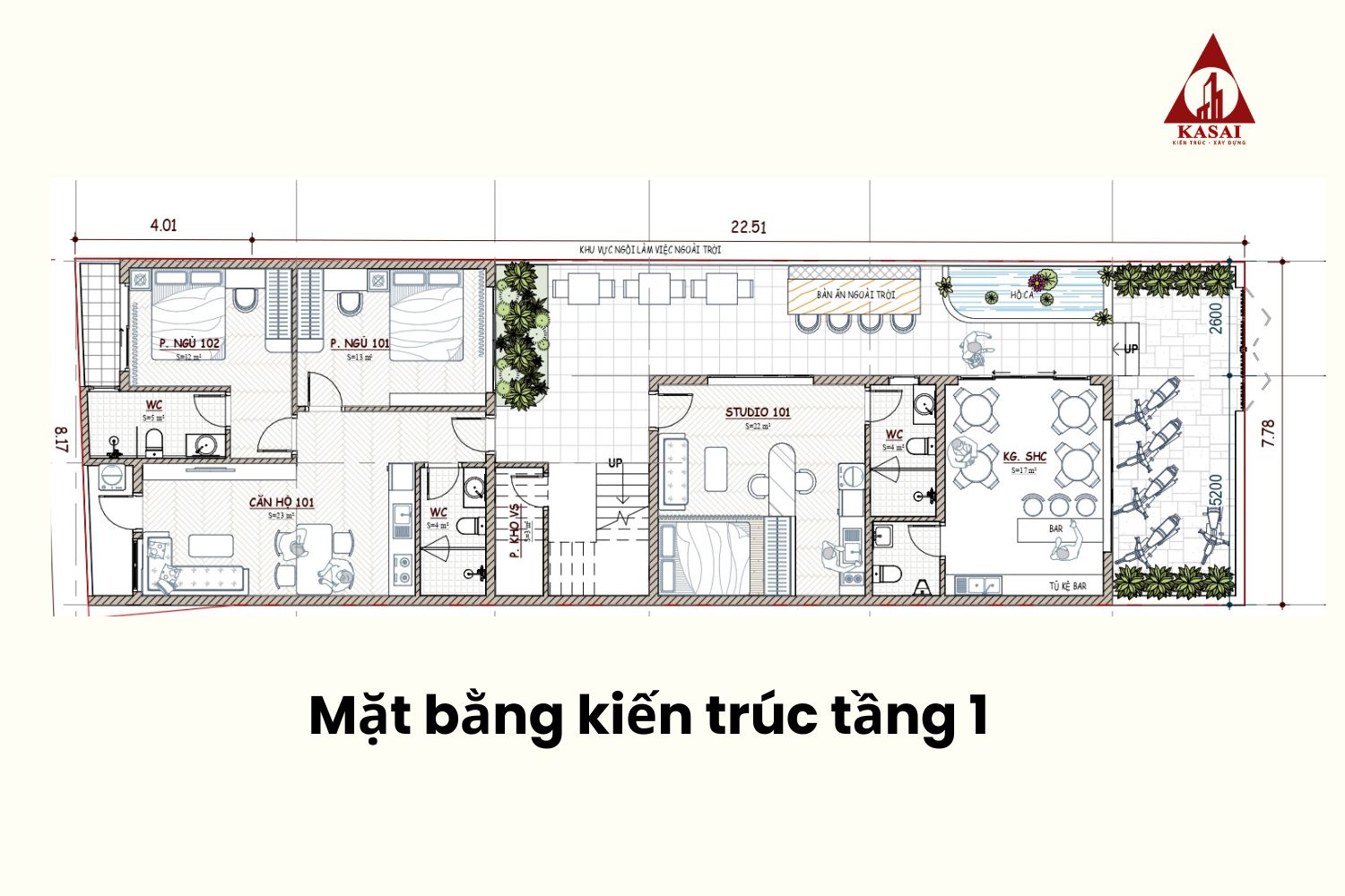 Thiết kế căn hộ cho thuê mặt tiền 8m