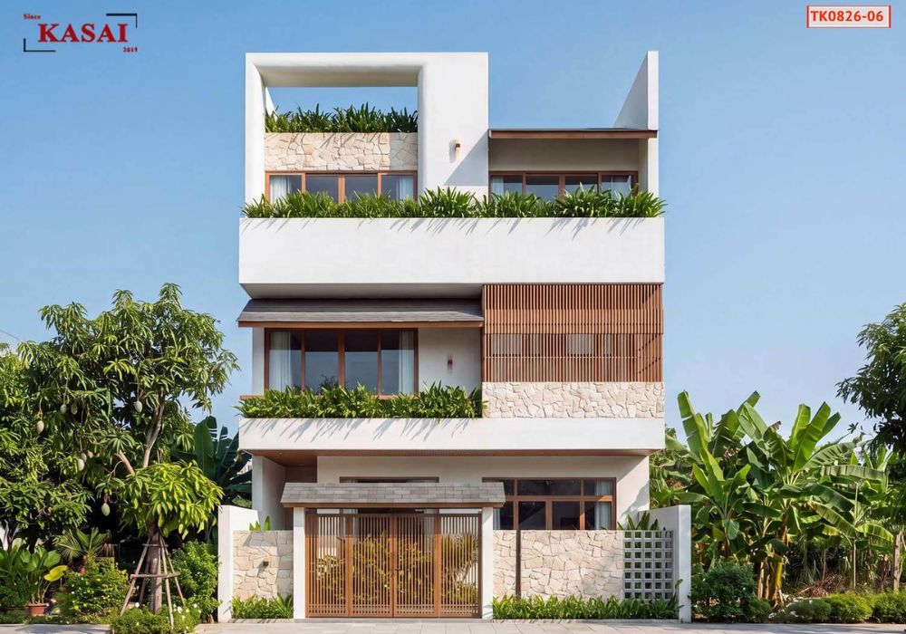 Mẫu biệt thự hiện đại 3 tầng 10x20m ốp đá đầy mới lạ